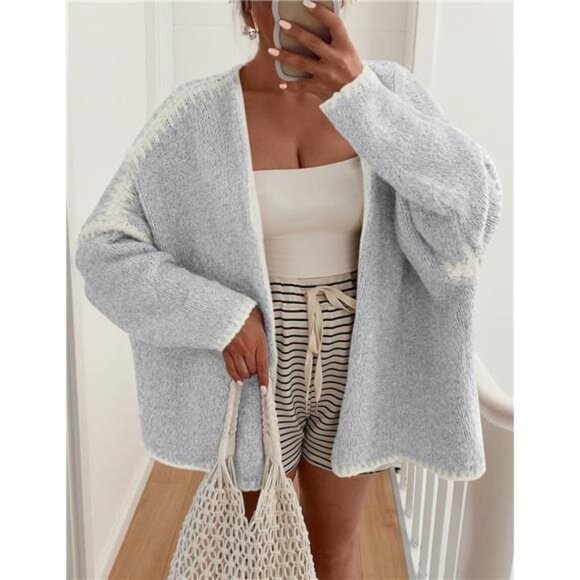 Womens Oversized Cardigan Sweaters Style2-grey - Picture 5 of 6